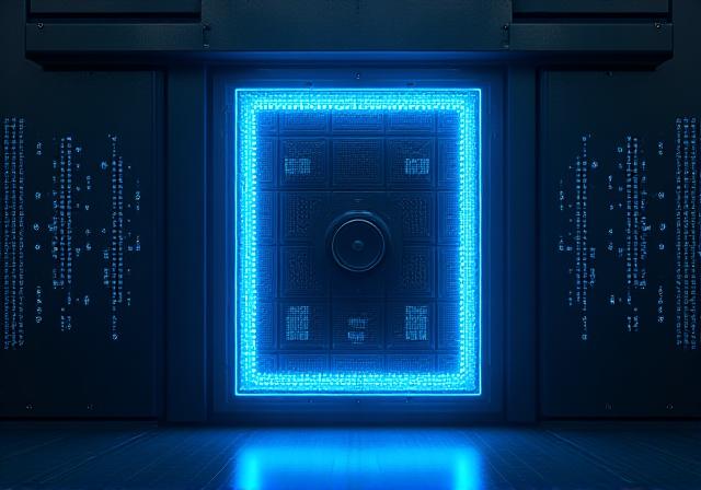 Futuristic digital security vault representation